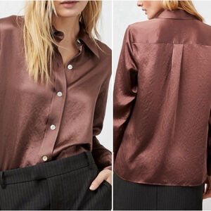 Ravella Milano 100% Silk Chocolate Brown Long Sleeve Button Up Blouse Small/6
